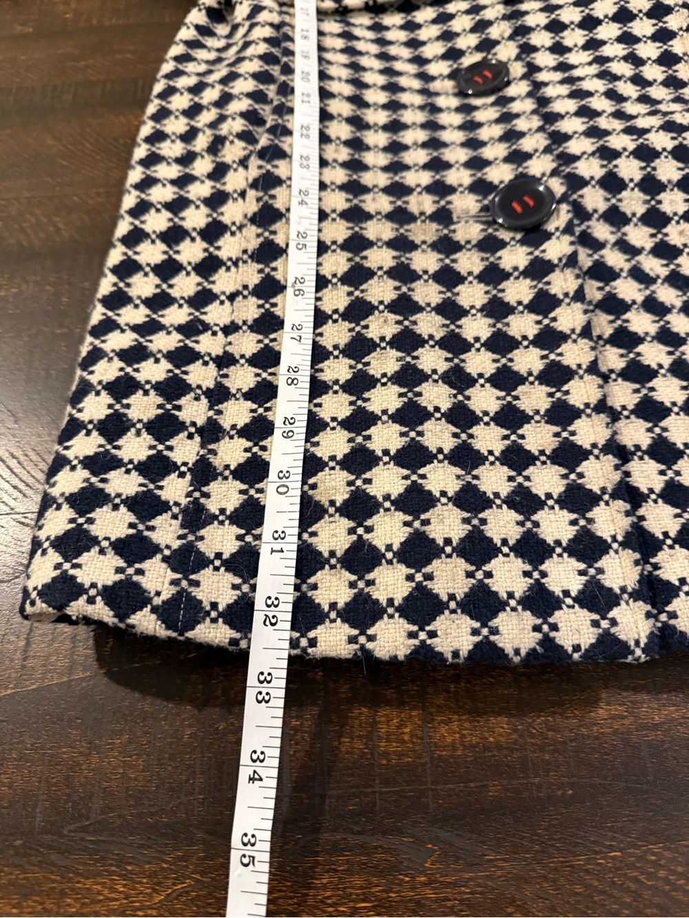 Tommy Hilfiger Wool Blend Pattern Coat Navy Ivory Belted Peacoat Size 10 - Picture 9 of 12